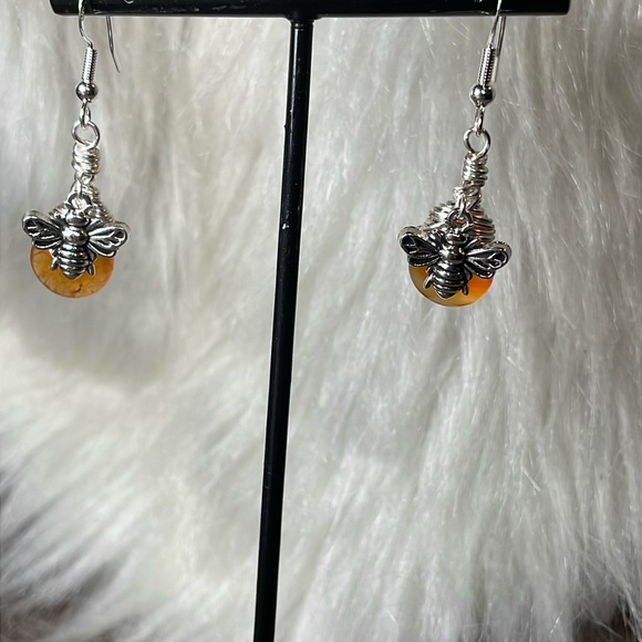 Carnelian Crystal Bee Earrings • Boho Artisan Cottagecore Jewelry - Picture 11 of 17
